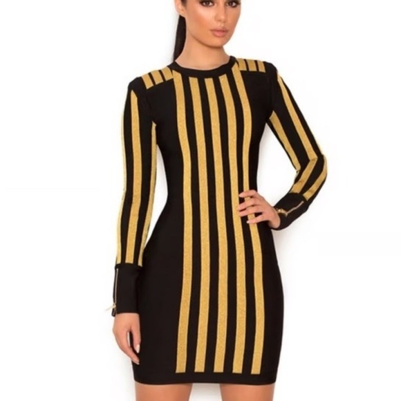 House of CB Dresses & Skirts - House of CB Balthazar Black Gold Metallic‎ Stripe Bandage Mini Dress XS SB2391